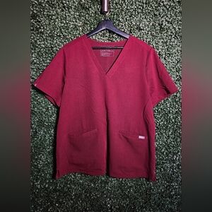 2 Piece Set Women's FIGS Burgundy V-Neck Top